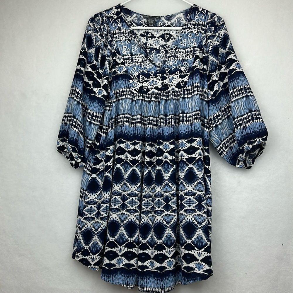 Chelsea & Theodore Boho tunic swim coverup dress 3/4 sleeves Sz Large - Picture 1 of 11